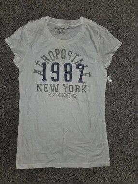 Aeropostale White Graphic '1987 New York' Short Sleeve Tee, Size Large